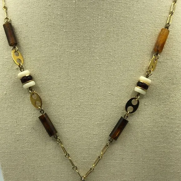 VINTAGE Gold Tone Tassel Beaded Pendant Retro Necklace, Disco Party Studio 54 - Picture 10 of 16